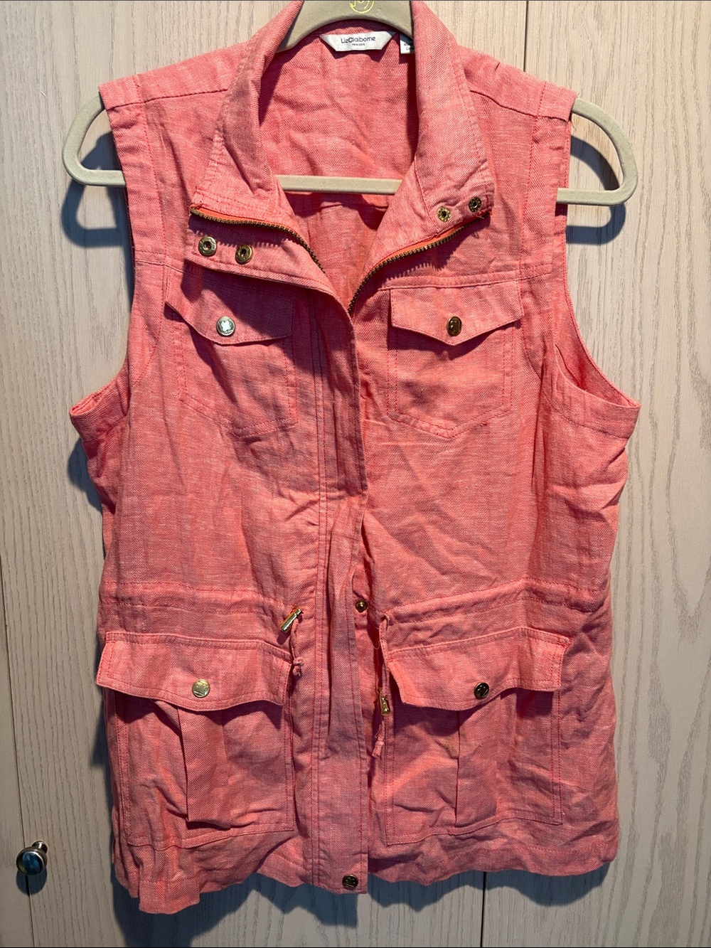 Liz Claiborne Coral Pink Linen/Rayon Utility Vest